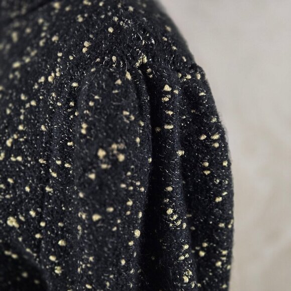 Ann Taylor Size Medium Black Metallic Gold Knit Turtleneck Sweater Puff Shoulder - Picture 5 of 13
